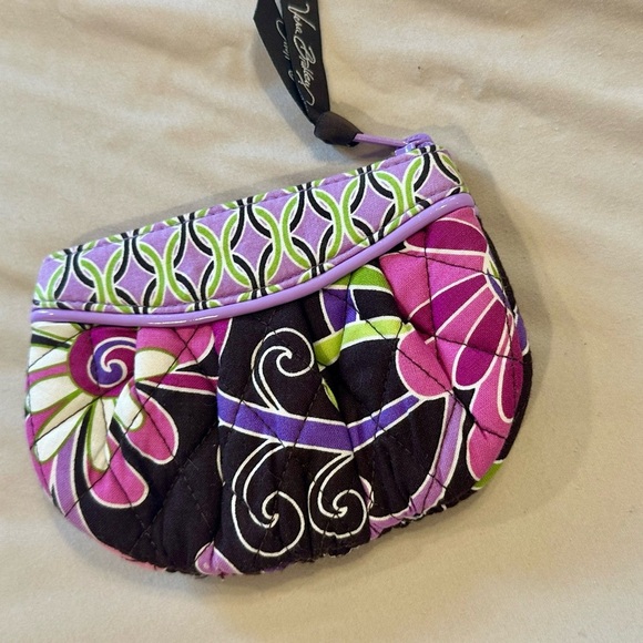 Vera Bradley Coin Purse Zip Pouch Quilted Fabric Purple Pink Green Floral - Picture 2 of 7